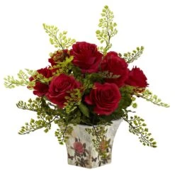 Rose & Maiden Hair W/Floral Planter 13 Rose & Maiden Hair W/Floral Planter -Artificial Trees Store artificial rose maiden hair wfloral planter nearly natural red 154607