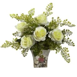 Rose & Maiden Hair W/Floral Planter 14 Rose & Maiden Hair W/Floral Planter -Artificial Trees Store artificial rose maiden hair wfloral planter nearly natural white 469357