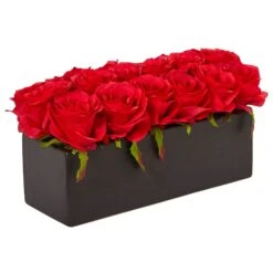 Roses In Rectangular Planter -Artificial Trees Store artificial roses in rectangular planter nearly natural 231036