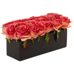 Roses In Rectangular Planter -Artificial Trees Store artificial roses in rectangular planter nearly natural 536808
