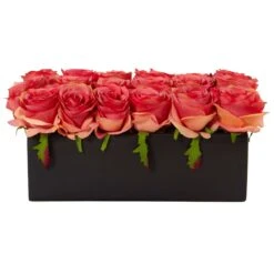 Roses In Rectangular Planter -Artificial Trees Store artificial roses in rectangular planter nearly natural 855242