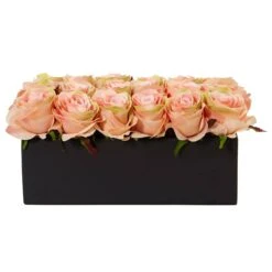 Roses In Rectangular Planter -Artificial Trees Store artificial roses in rectangular planter nearly natural peach 242794