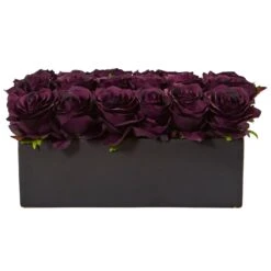 Roses In Rectangular Planter -Artificial Trees Store artificial roses in rectangular planter nearly natural purple elegance 316038