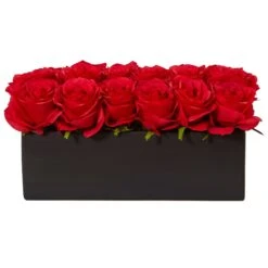 Roses In Rectangular Planter -Artificial Trees Store artificial roses in rectangular planter nearly natural red 268504