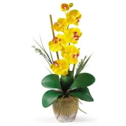 Single Stem Phalaenopsis Silk Orchid Arrangement -Artificial Trees Store artificial single stem phalaenopsis silk orchid arrangement nearly natural gold yellow 308416