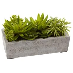Succulent Garden W/Concrete Planter -Artificial Trees Store artificial succulent garden wconcrete planter nearly natural 400508