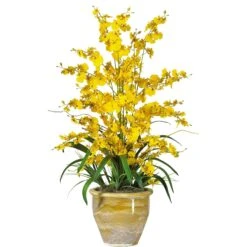 Triple Dancing Lady Silk Flower Arrangement -Artificial Trees Store artificial triple dancing lady silk flower arrangement nearly natural yellow 532838