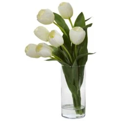 Tulip Artificial Arrangement In Cylinder Vase -Artificial Trees Store artificial tulip artificial arrangement in cylinder vase nearly natural white 436013