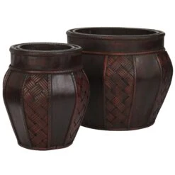 Wood And Weave Panel Decorative Planters (Set Of 2)